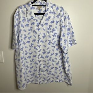 Haggar Blue White Pineapple Short Sleeve Button Up